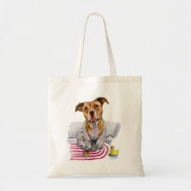 Cute Pit Bull Dog in Bathrobe Waterverf Painting