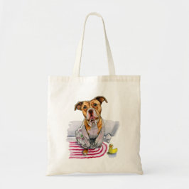 Cute Pit Bull Dog in Bathrobe Waterverf Painting Tote Bag