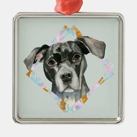 Cute Pit Bull Dog Waterverf Kerstmis Metalen Ornament (Voorkant)