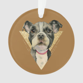 Cute Pit Bull Puppy Dog Gold Glitter Ornament