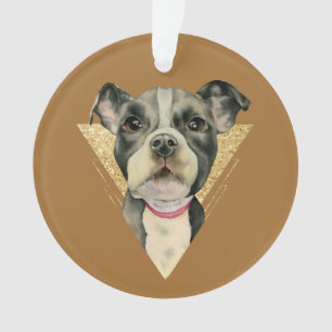Cute Pit Bull Puppy Dog Gold Glitter Ornament