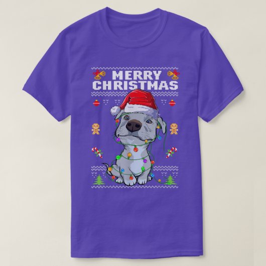 Cute Pit Bull Puppy Merry Kerstmis Ugly Sweater P T-shirt (Design voorkant)