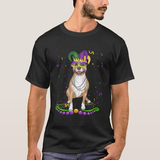 Cute Pit Bull Wearing Carnival Mask Mardi Gras Dog T-shirt (Voorkant)