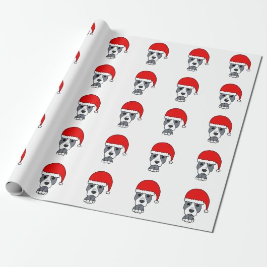 Cute Pit Bull Wearing Santa Hat Cadeaupapier (Uitgerold)