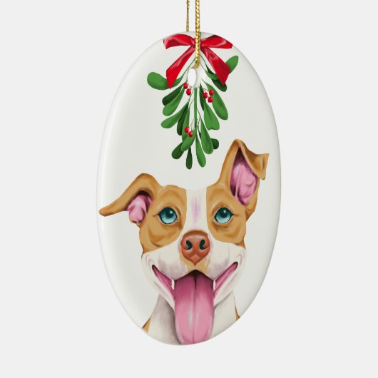 Cute Pitbull Dog onder mistletoe Keramisch Ornament (Rechts)