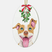 Cute Pitbull Dog onder mistletoe Keramisch Ornament (Links)