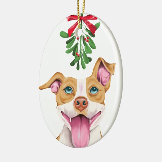 Cute Pitbull Dog onder mistletoe Keramisch Ornament (Links)