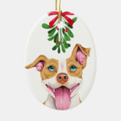 Cute Pitbull Dog onder mistletoe Keramisch Ornament (Achterkant)