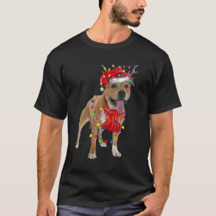 Cute Pitbull Kerstboom Verlichting Hond T-shirt