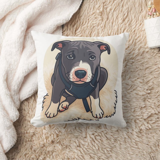 Cute Pitbull Puppy Dog Cartoon Design Kussen (Deken)
