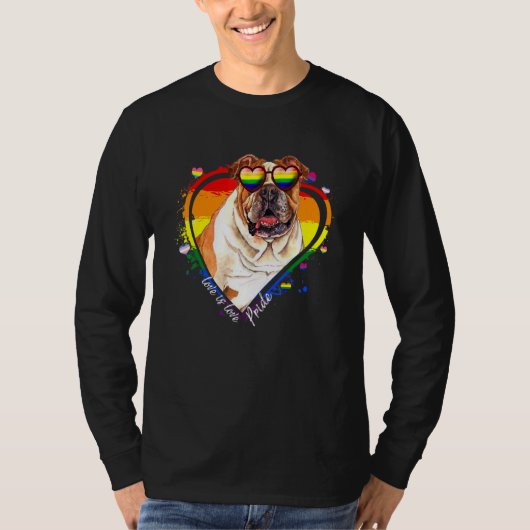 Cute Pitbull Rainbow Heart Gay Pride Lgbt Dog T-shirt (Voorkant)