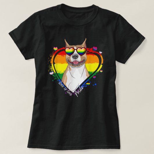 Cute Pitbull Rainbow Heart Gay Pride LGBT Tshirt D (Design voorkant)