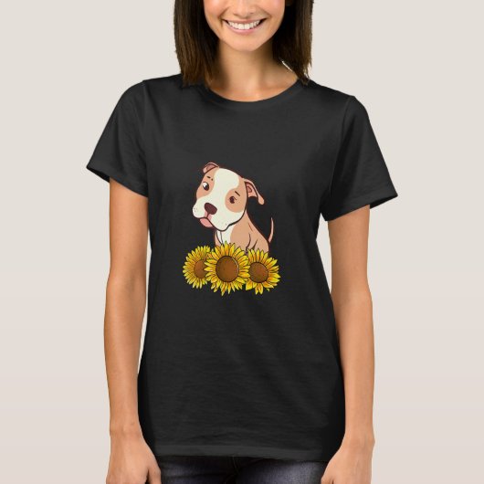 Cute Pitbull Terrier Dog Sunflower Graphic for Wom T-shirt (Voorkant)