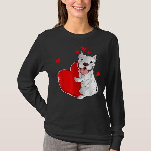 Cute Pitbull Valentijnsdag Holding Heart My Valen T-shirt (Voorkant)