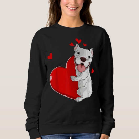 Cute Pitbull Valentijnsdag Holding Heart My Valen Trui (Voorkant)