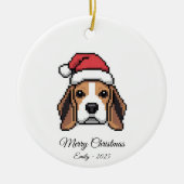 Cute Pixel Art Beagle Dog Santa Hat Christmas Gift Keramisch Ornament (Voorkant)
