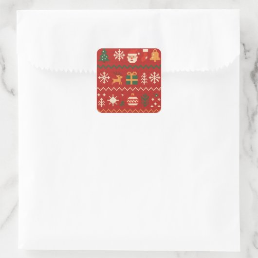 Cute pixel art Christmas pattern Vierkante Sticker (Tas)
