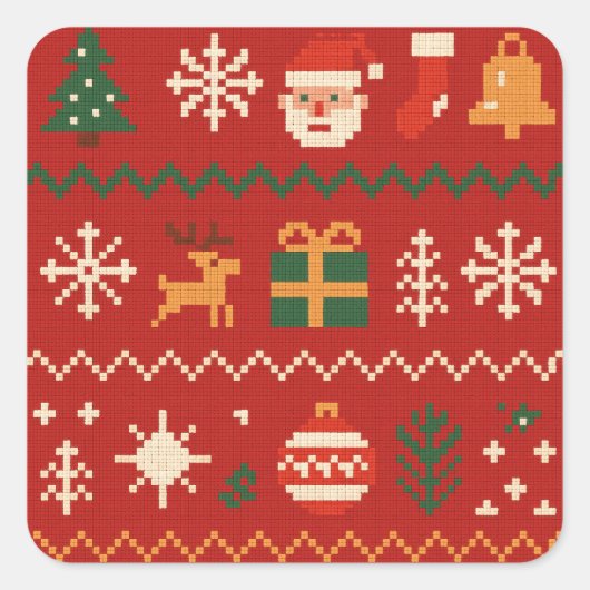 Cute pixel art Christmas pattern Vierkante Sticker (Voorkant)