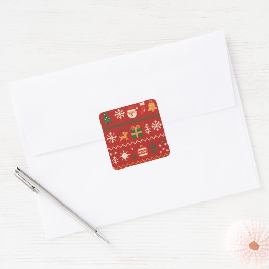 Cute pixel art Christmas pattern Vierkante Sticker (Envelop)