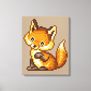 Cute Pixel Art Fox Canvas Afdruk