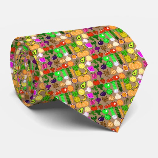 Cute Pixel Art Fruit & Vegetable Stropdas (Opgerold)