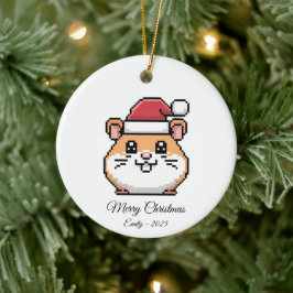 Cute Pixel Art Hamster Santa Hat Christmas Gift Keramisch Ornament