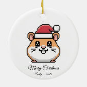 Cute Pixel Art Hamster Santa Hat Christmas Gift Keramisch Ornament (Achterkant)