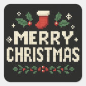 Cute pixel art Merry Christmas Vierkante Sticker (Voorkant)