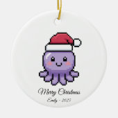 Cute Pixel Art Octopus Santa Hat Christmas Gift Keramisch Ornament (Voorkant)