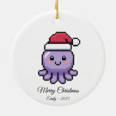 Cute Pixel Art Octopus Santa Hat Christmas Gift Keramisch Ornament (Achterkant)