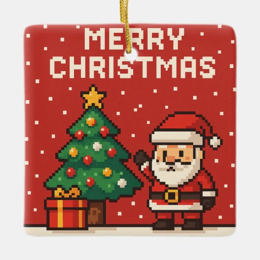 Cute pixel art Santa Claus Keramisch Ornament (Voorkant)
