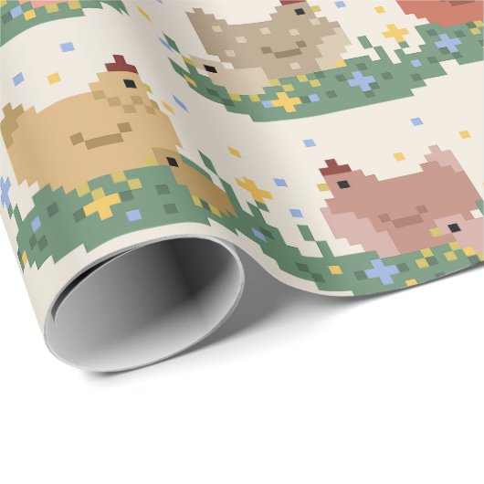 Cute Pixel Chickens Pattern Cadeaupapier (Rol Hoek)