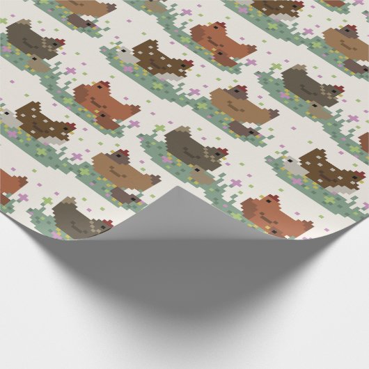 Cute Pixel Chickens Pattern Cadeaupapier (Hoek)