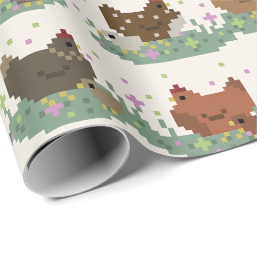 Cute Pixel Chickens Pattern Cadeaupapier (Rol Hoek)