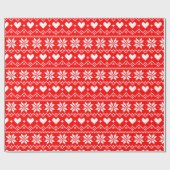 Cute Pixel Fairisle Heart Pattern Festive Red Cadeaupapier (Vlak)