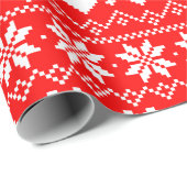 Cute Pixel Fairisle Heart Pattern Festive Red Cadeaupapier (Rol Hoek)