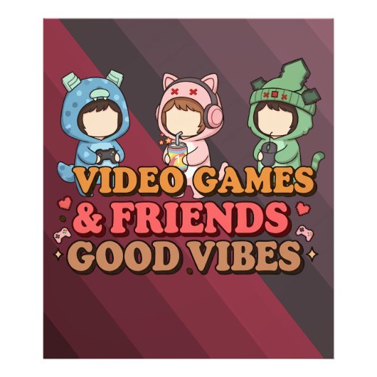 Cute Pixel Gamer Friends Art Piece Foto Afdruk (Voorkant)