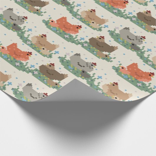 Cute Pixel Kippen Patroon Cadeaupapier (Hoek)