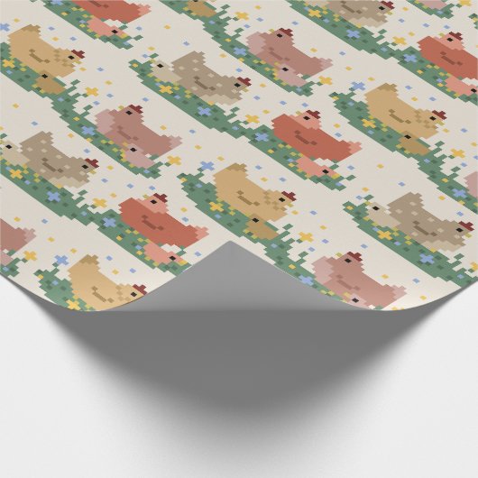 Cute Pixel Kippen Patroon Cadeaupapier (Hoek)