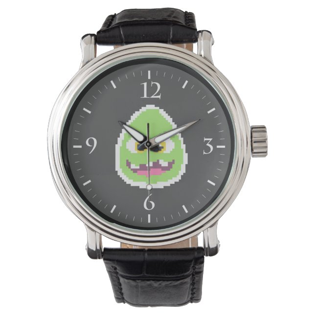 Cute pixeled egg monster mok horloge (Voorkant)