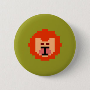 Cute pixeled lion face werpen kussen ronde button 5,7 cm