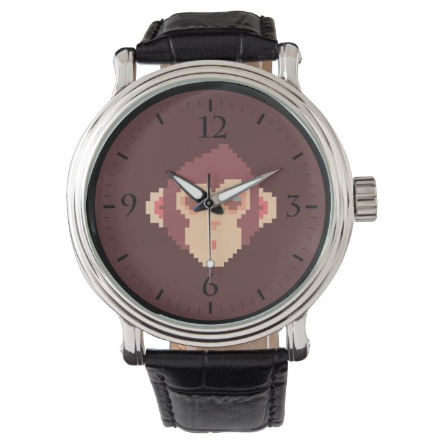 Cute pixeled monkey face notitieboek HP notebook s Horloge (Voorkant)