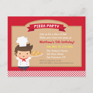 Cute Pizza Chef Boy Birthday Party Kaart