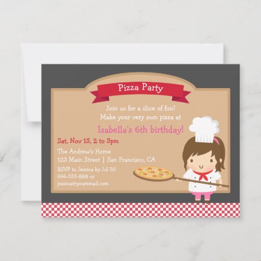 Cute Pizza Chef Girl Birthday Party Custom Kaart (Voorkant)