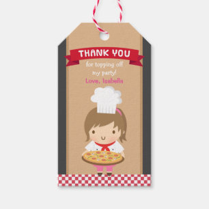 Cute Pizza Chef Girl Birthday Party Gift Labels Cadeaulabel