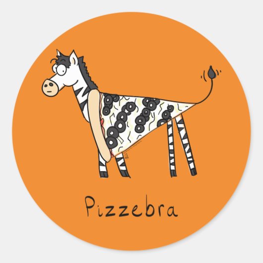 Cute Pizza Funny Zebra Kinder Cartoon Ronde Sticker (Voorkant)