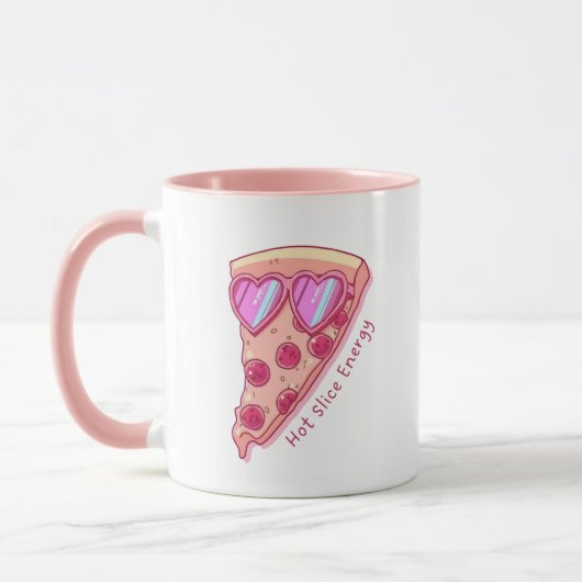 Cute Pizza Lover Mug with Pink Heart Sunglasses Mok (Links)