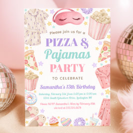 Cute Pizza & Pajamas Slumber Party Girl Birthday Kaart