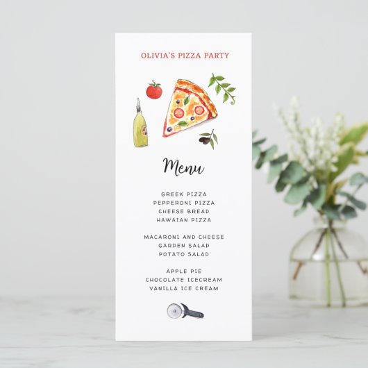 Cute Pizza Party Menu Kaart (Staand voorkant)