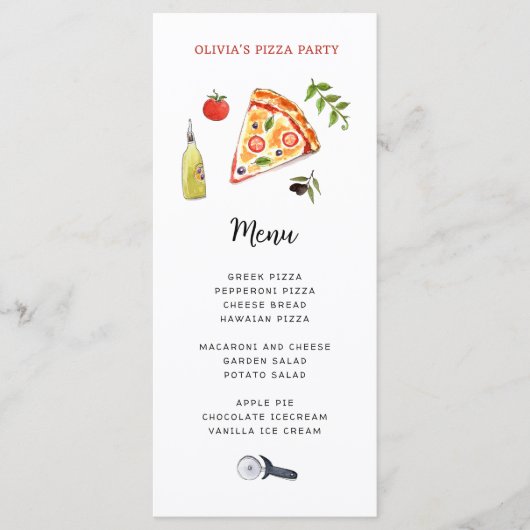 Cute Pizza Party Menu Kaart (Voorkant)
